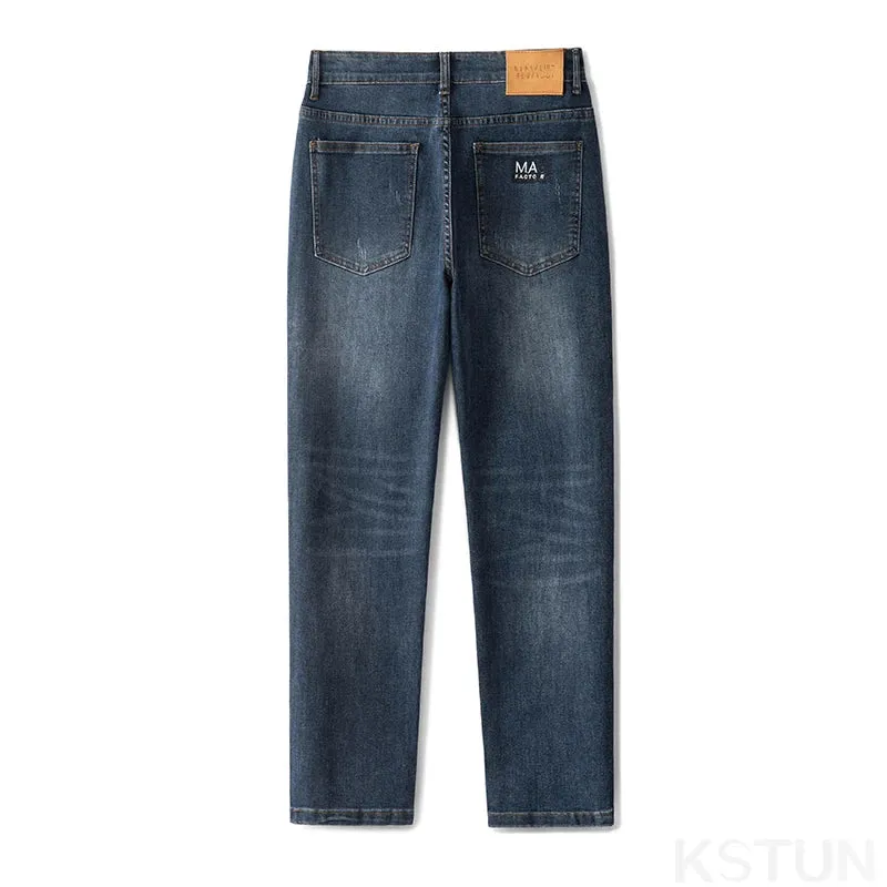 KSTUN Stretch Jeans Men Blue Slim Straight Regular Fit Casual Denim Pants Male Trousers Men's Clothing Fashion Pockets Jean Man