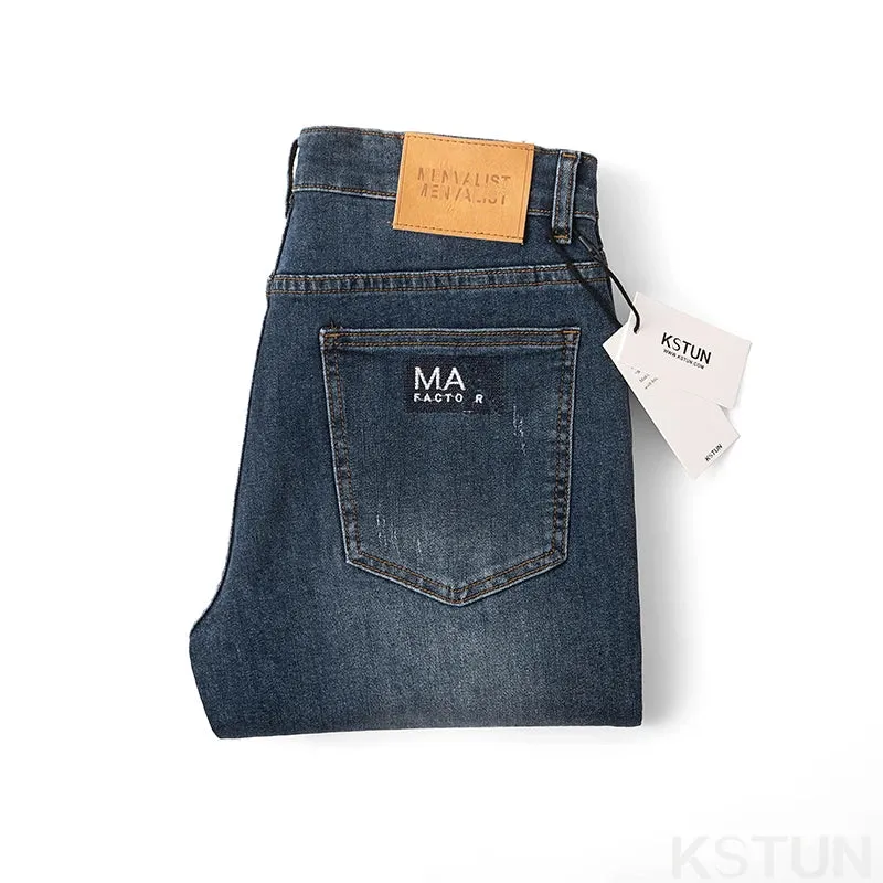 KSTUN Stretch Jeans Men Blue Slim Straight Regular Fit Casual Denim Pants Male Trousers Men's Clothing Fashion Pockets Jean Man