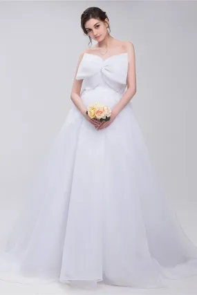 Lace Sheer Waist Long Pleated A-line Train Wedding Dresses with Half Sleeves