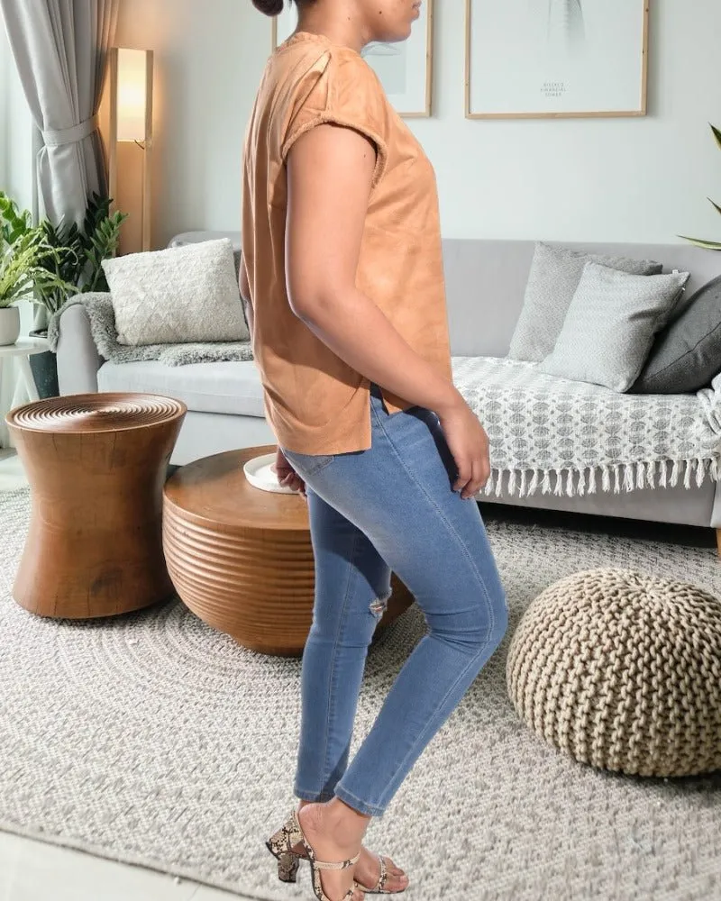 Ladies Camel Velour Top