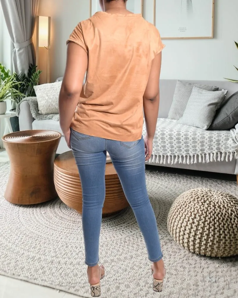 Ladies Camel Velour Top