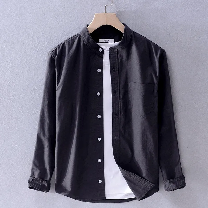 LMS Stand Collar Casual Dress Shirt
