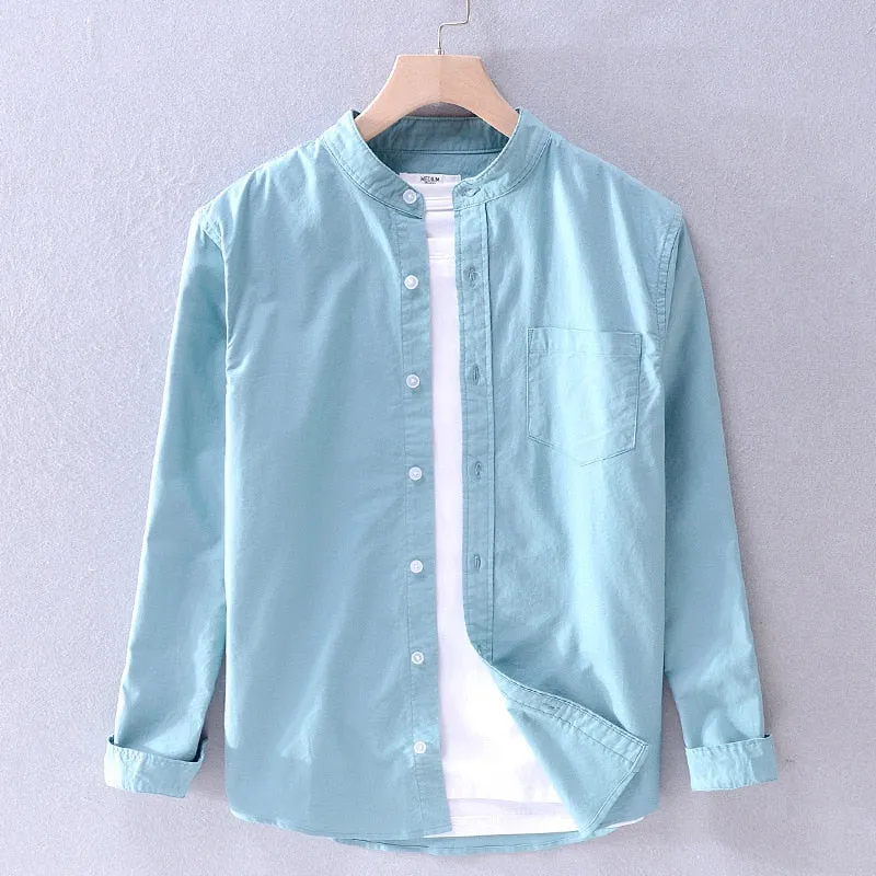 LMS Stand Collar Casual Dress Shirt