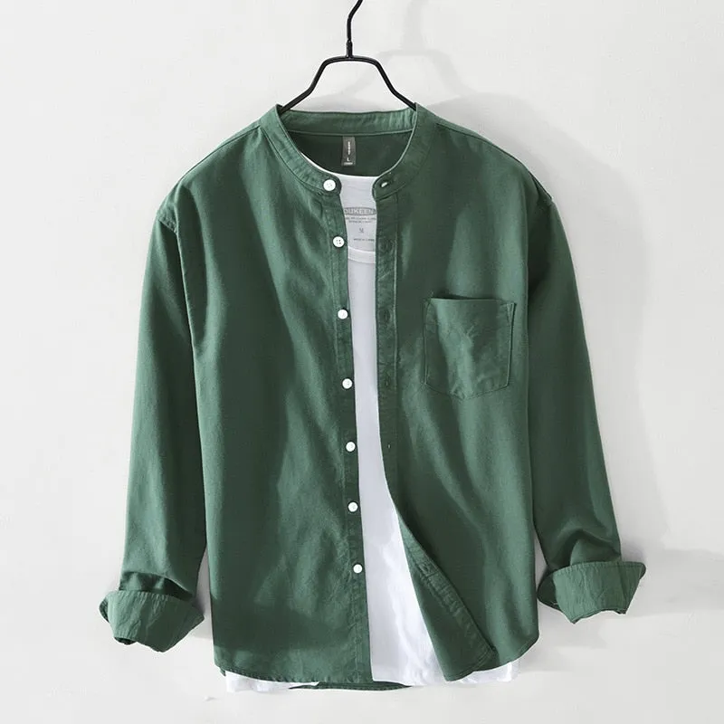 LMS Stand Collar Casual Dress Shirt