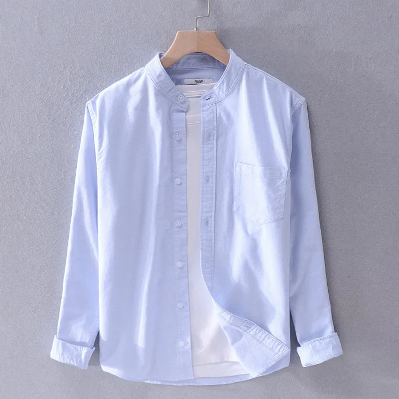 LMS Stand Collar Casual Dress Shirt