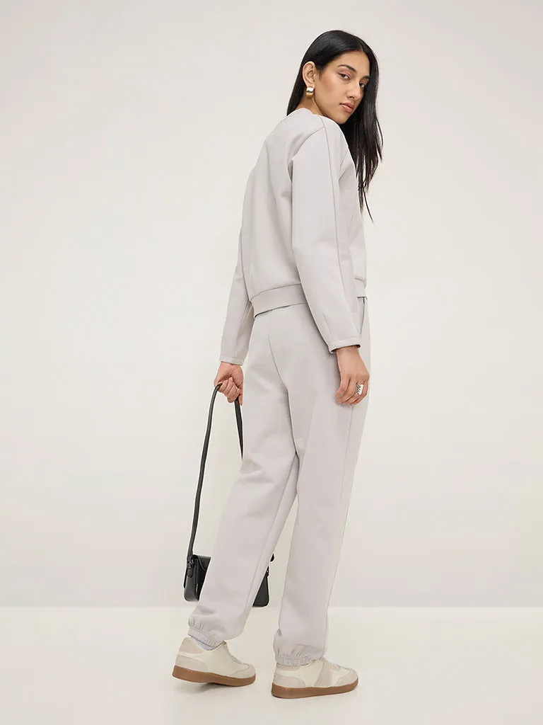 LOV Grey Solid Mid-Rise Joggers