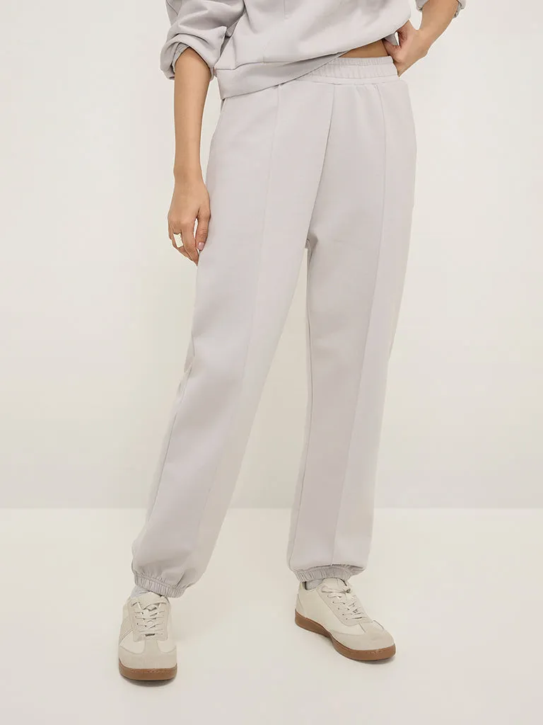 LOV Grey Solid Mid-Rise Joggers