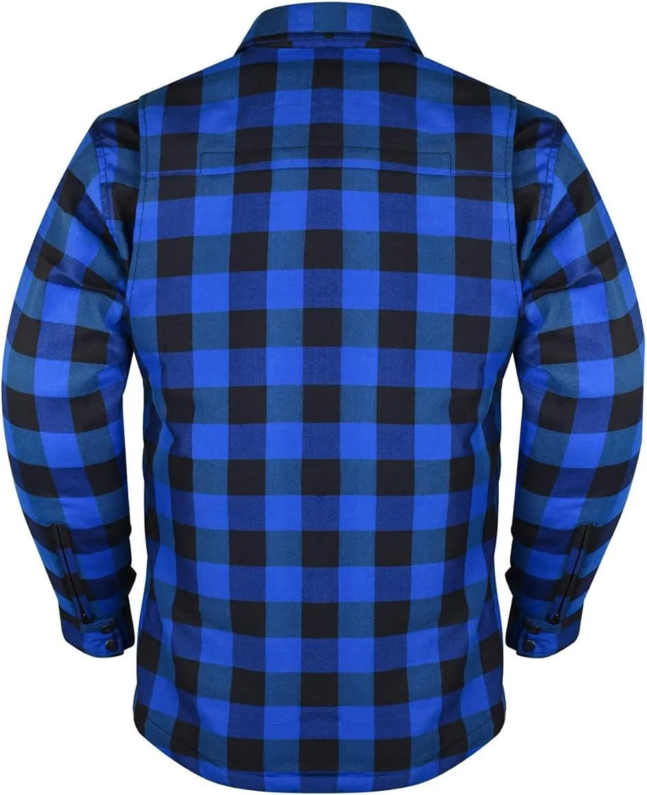 Mens Armored Motorcycle Flannel Shirt, Multiple Waterproof Storage Pockets CE Approved Armor Reinforced by Kevlar by Dupont Water Resistant