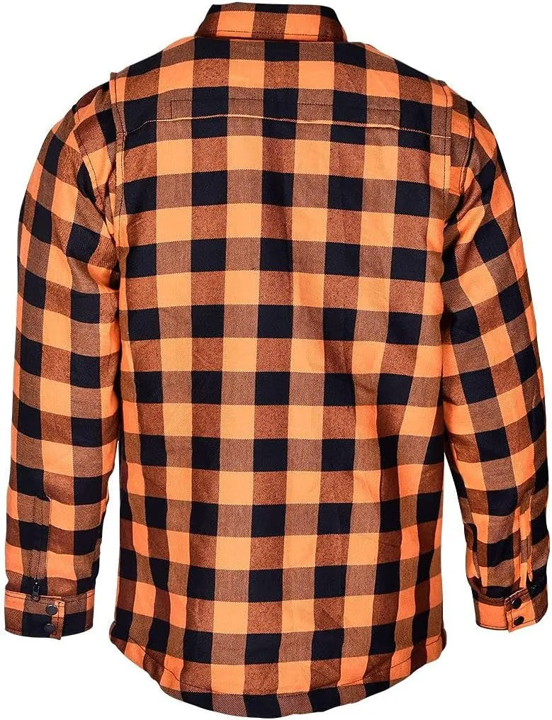 Mens Armored Motorcycle Flannel Shirt, Multiple Waterproof Storage Pockets CE Approved Armor Reinforced by Kevlar by Dupont Water Resistant