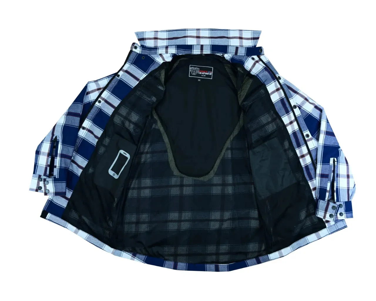 Mens Armored Motorcycle Flannel Shirt, Multiple Waterproof Storage Pockets CE Approved Armor Reinforced by Kevlar by Dupont Water Resistant