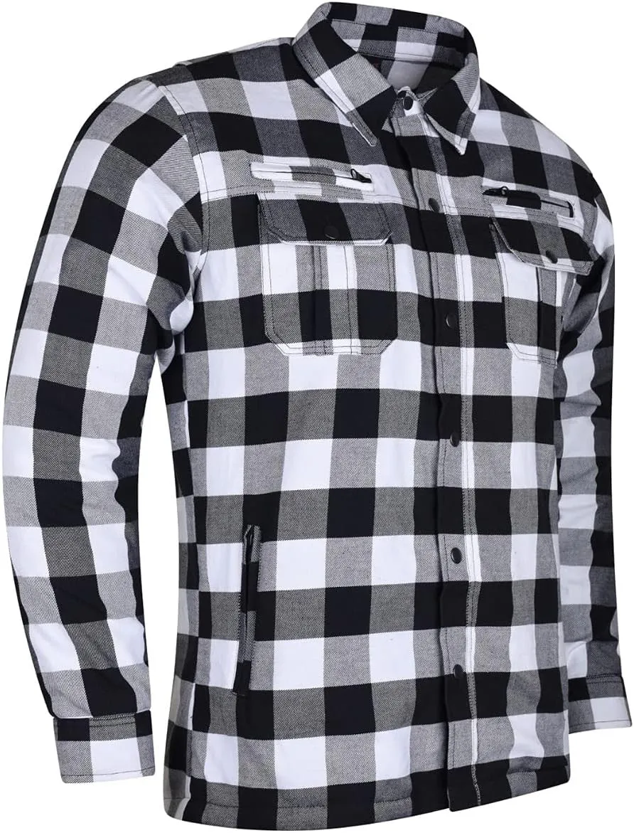Mens Armored Motorcycle Flannel Shirt, Multiple Waterproof Storage Pockets CE Approved Armor Reinforced by Kevlar by Dupont Water Resistant