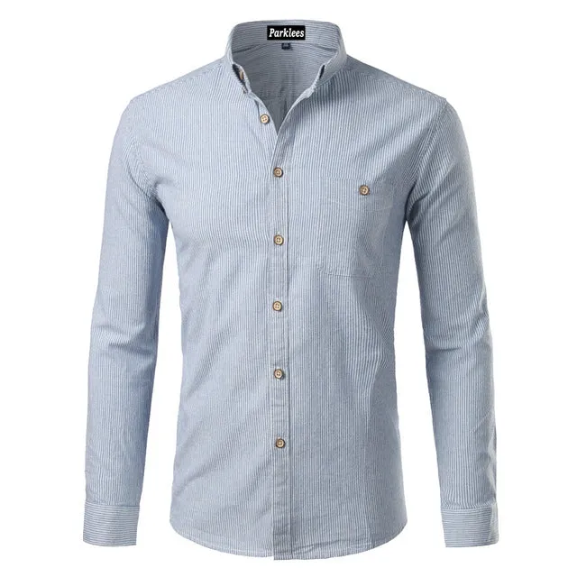 Men's Casual Long Sleeved Slim Fit Shirt With Stripes