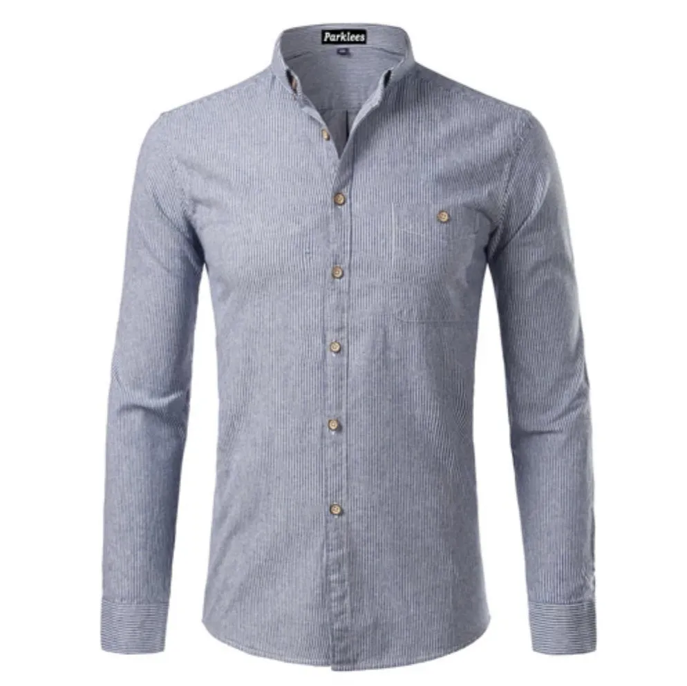 Men's Casual Long Sleeved Slim Fit Shirt With Stripes