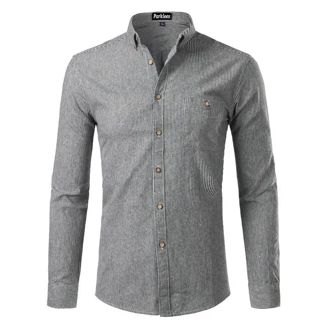 Men's Casual Long Sleeved Slim Fit Shirt With Stripes