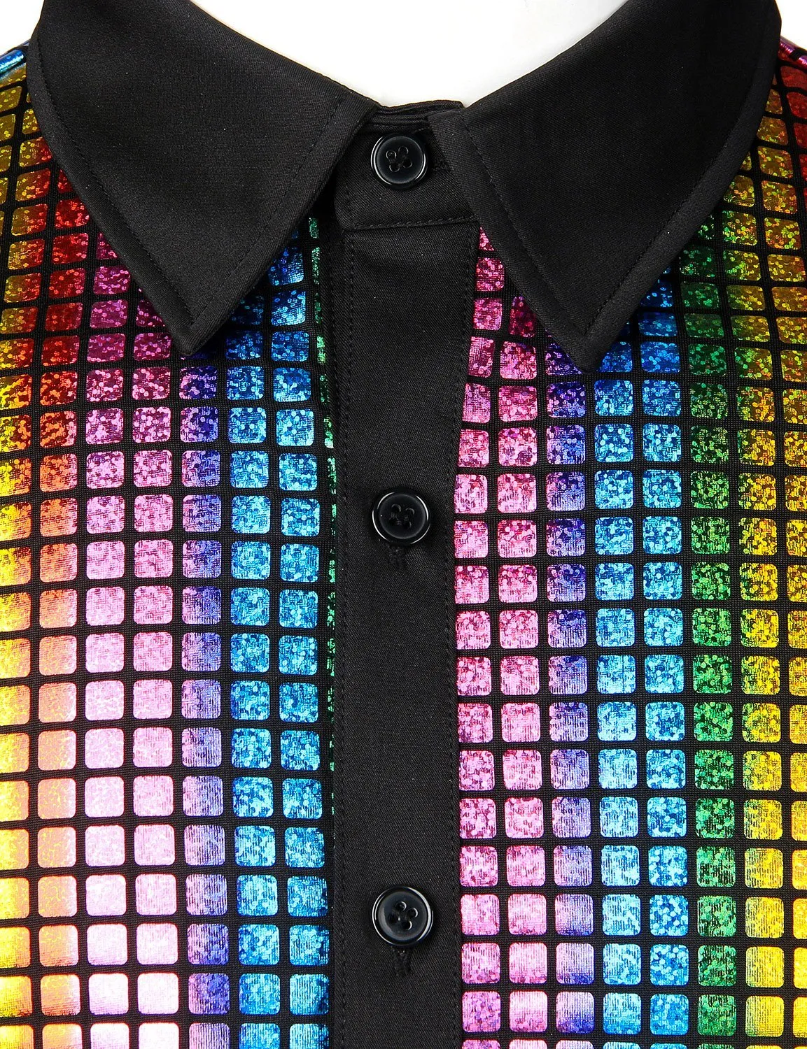 Men's Dress Shirt Sequins Button Down Long Sleeve Shirts Disco Party Costume
