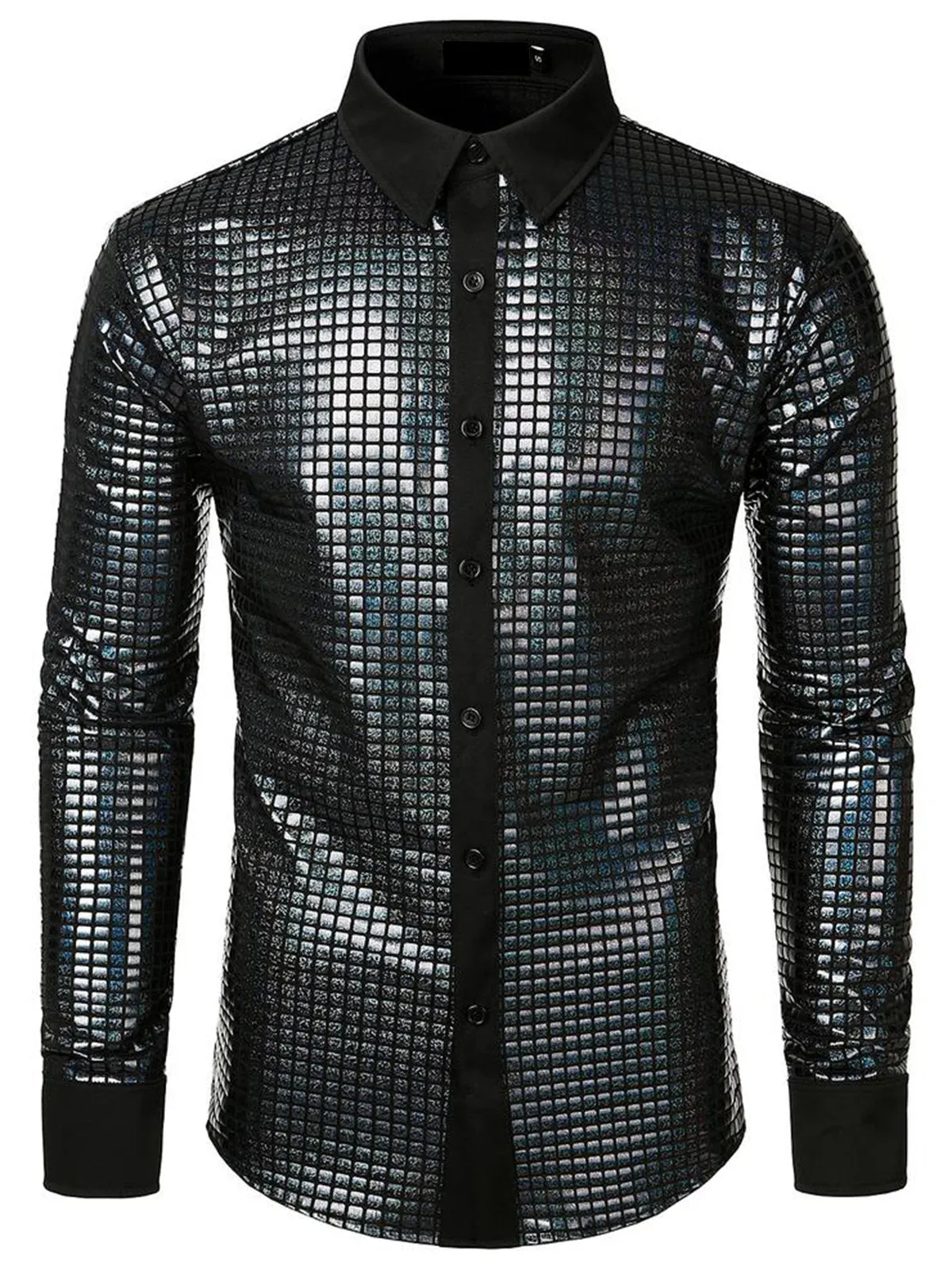 Men's Dress Shirt Sequins Button Down Long Sleeve Shirts Disco Party Costume