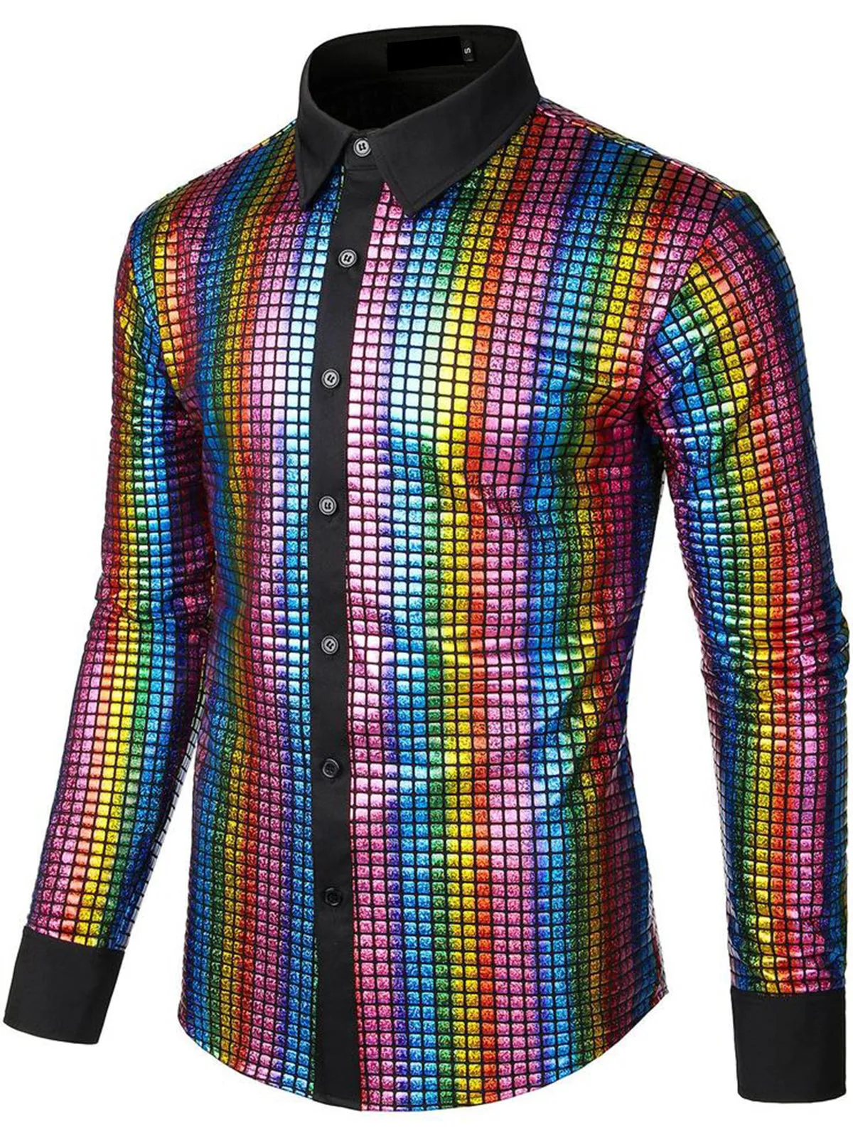 Men's Dress Shirt Sequins Button Down Long Sleeve Shirts Disco Party Costume