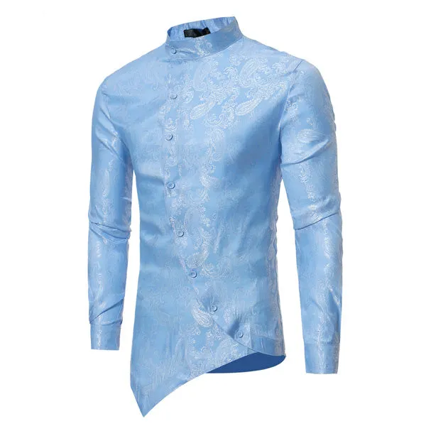 Men's Long Sleeved Shirt With Embroidery And Stand Collar