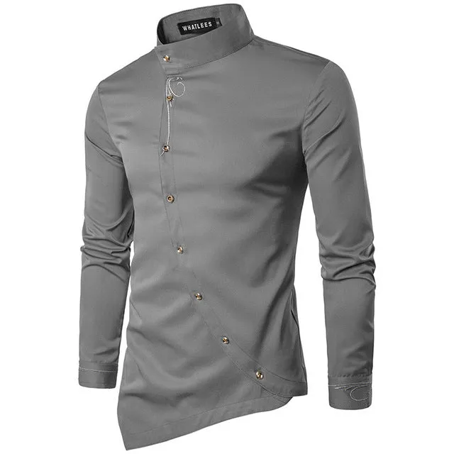 Men's Long Sleeved Shirt With Embroidery And Stand Collar