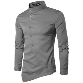 Men's Long Sleeved Shirt With Embroidery And Stand Collar