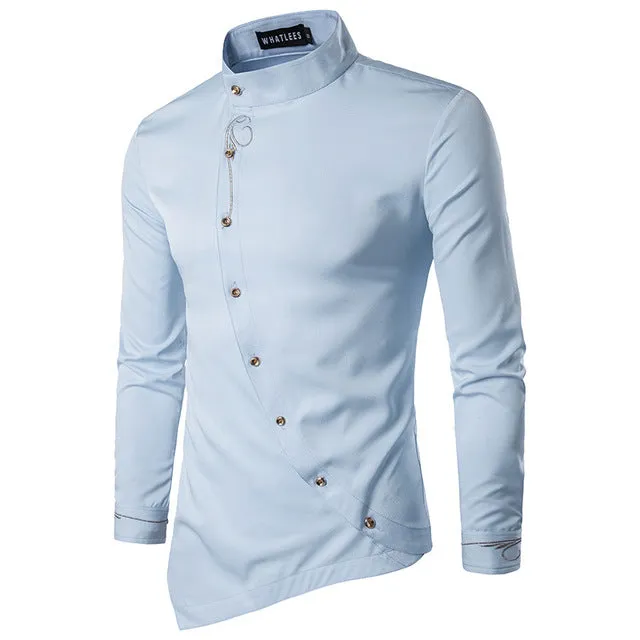 Men's Long Sleeved Shirt With Embroidery And Stand Collar