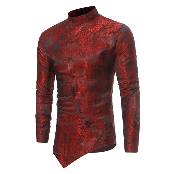 Men's Long Sleeved Shirt With Embroidery And Stand Collar