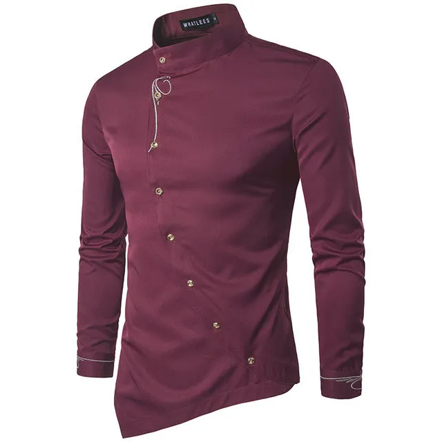 Men's Long Sleeved Shirt With Embroidery And Stand Collar