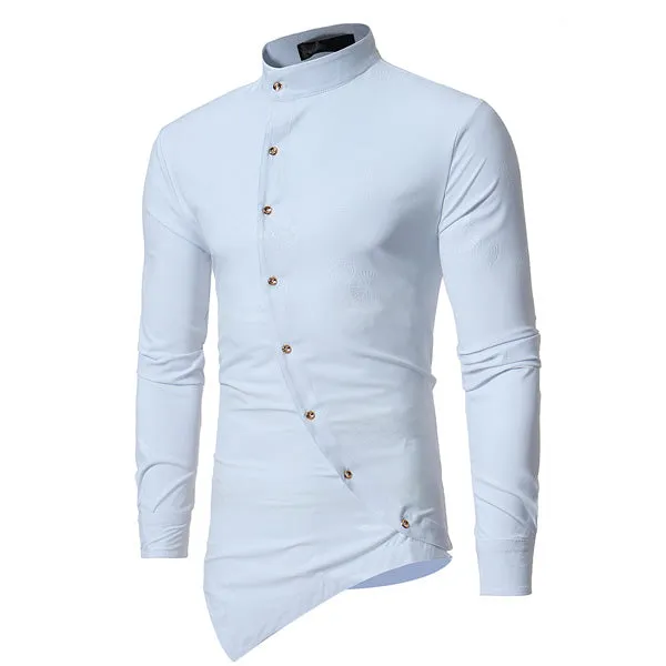 Men's Long Sleeved Shirt With Embroidery And Stand Collar