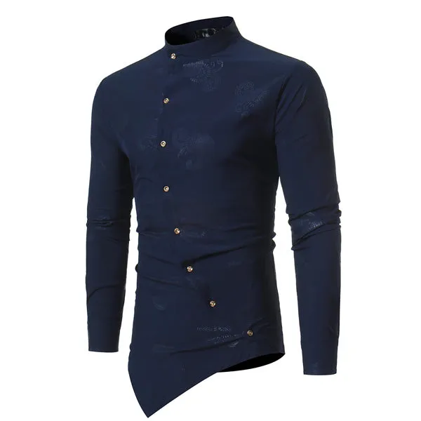 Men's Long Sleeved Shirt With Embroidery And Stand Collar