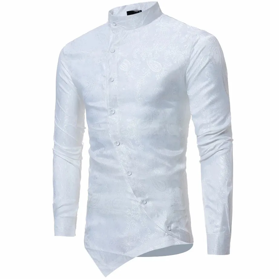Men's Long Sleeved Shirt With Embroidery And Stand Collar