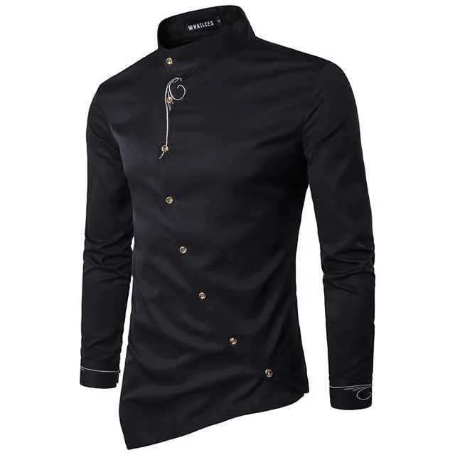Men's Long Sleeved Shirt With Embroidery And Stand Collar