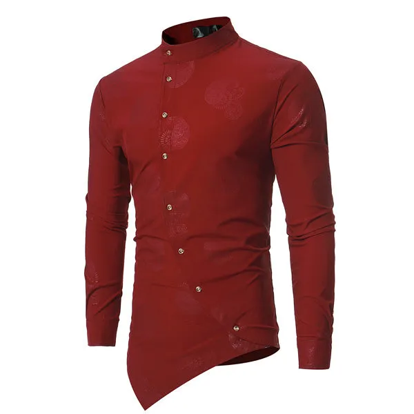 Men's Long Sleeved Shirt With Embroidery And Stand Collar