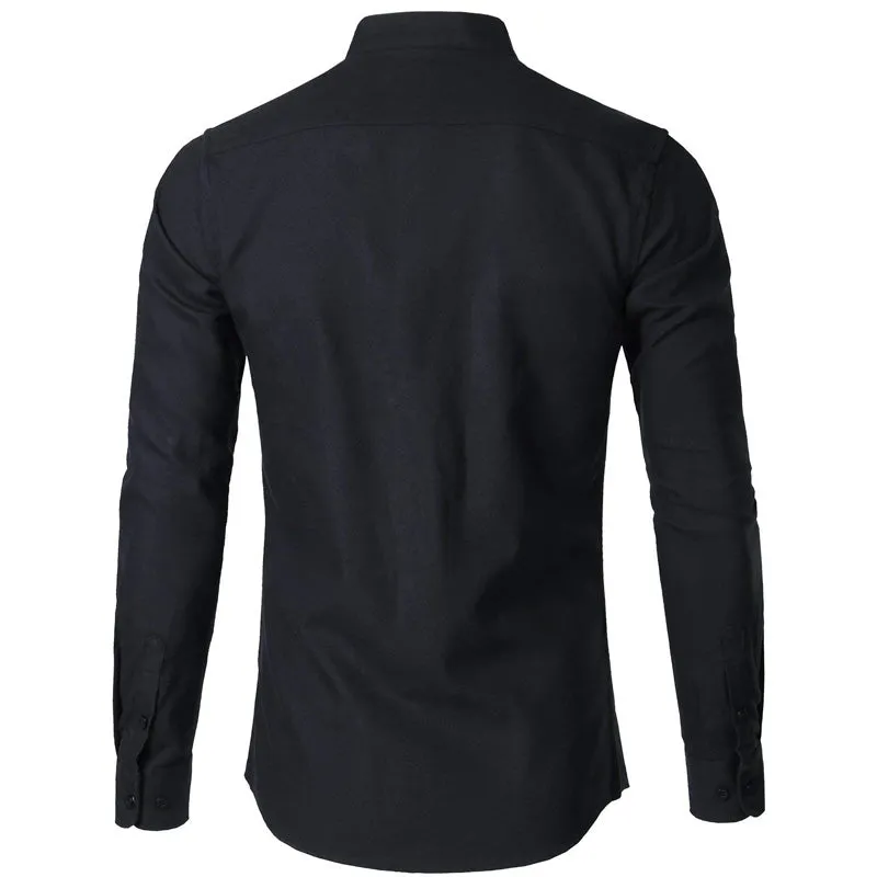 Men's Long Sleeved Slim Fit Shirt With Chinese Collar