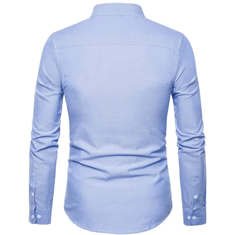 Men's Long Sleeved Slim Fit Shirt With Chinese Collar
