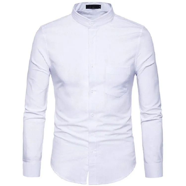 Men's Long Sleeved Slim Fit Shirt With Chinese Collar