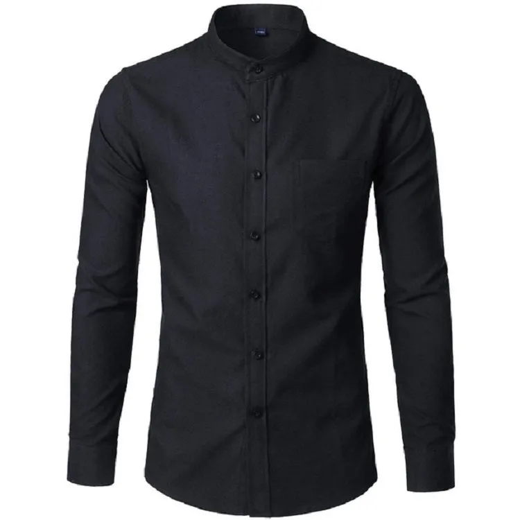 Men's Long Sleeved Slim Fit Shirt With Chinese Collar