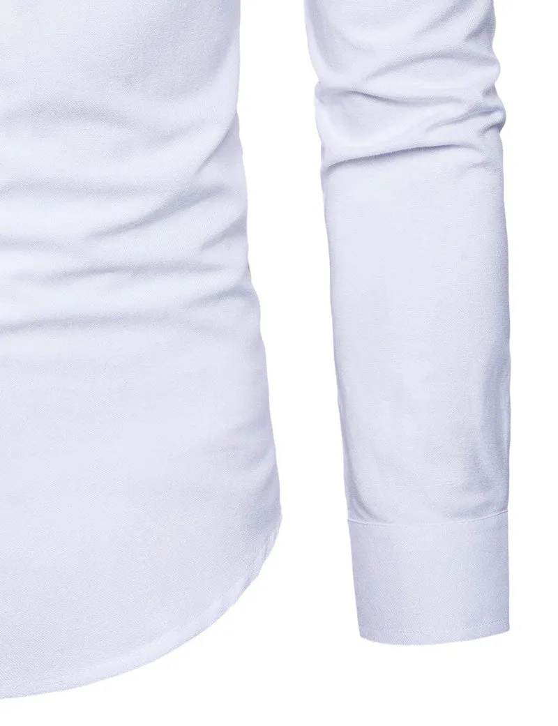 Men's Long Sleeved Slim Fit Shirt With Chinese Collar