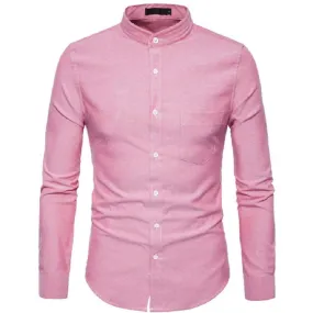 Men's Long Sleeved Slim Fit Shirt With Chinese Collar