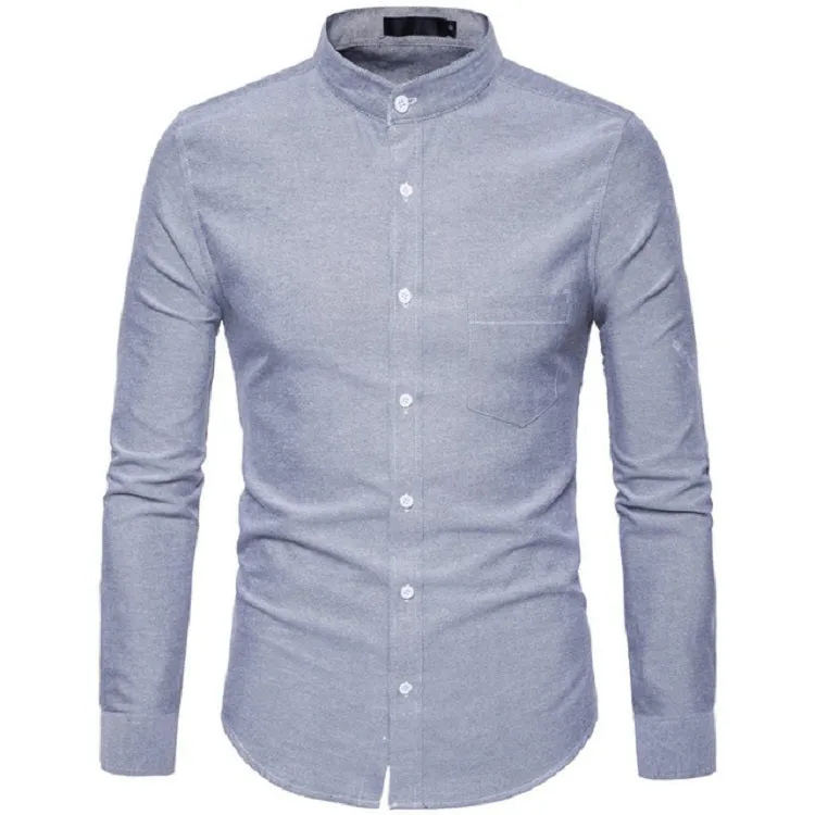 Men's Long Sleeved Slim Fit Shirt With Chinese Collar