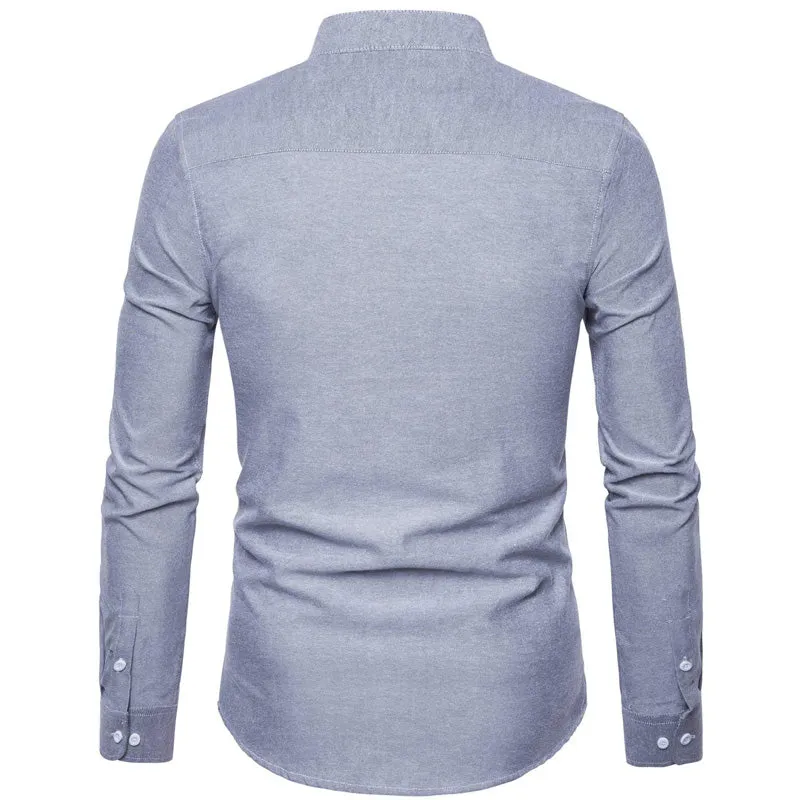 Men's Long Sleeved Slim Fit Shirt With Chinese Collar