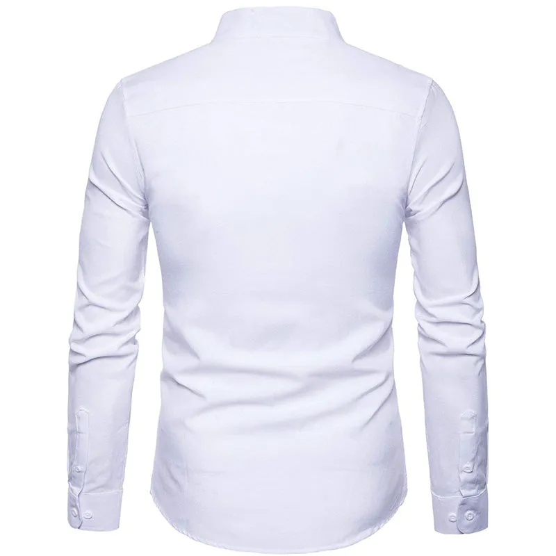 Men's Long Sleeved Slim Fit Shirt With Chinese Collar