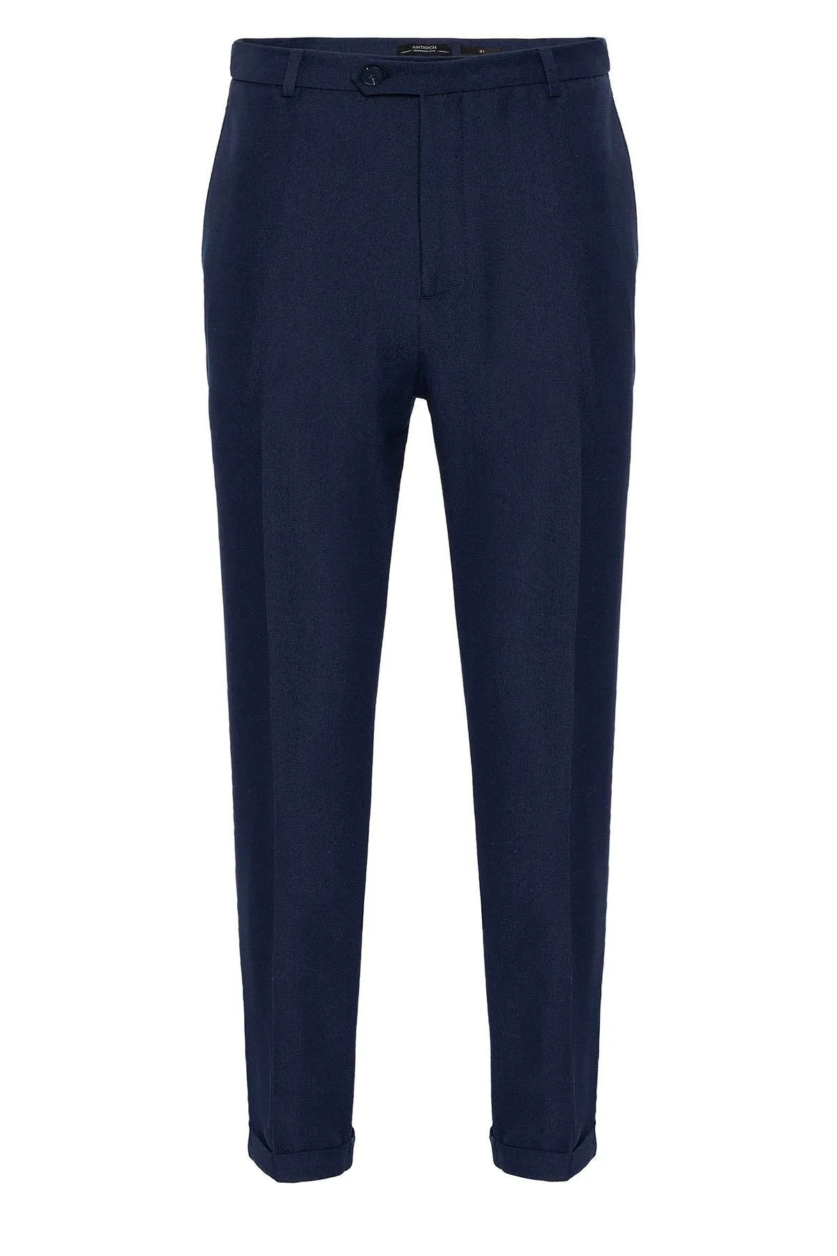 Men's Navy Blue Slim Fit Cuffed  Pants - Wessi