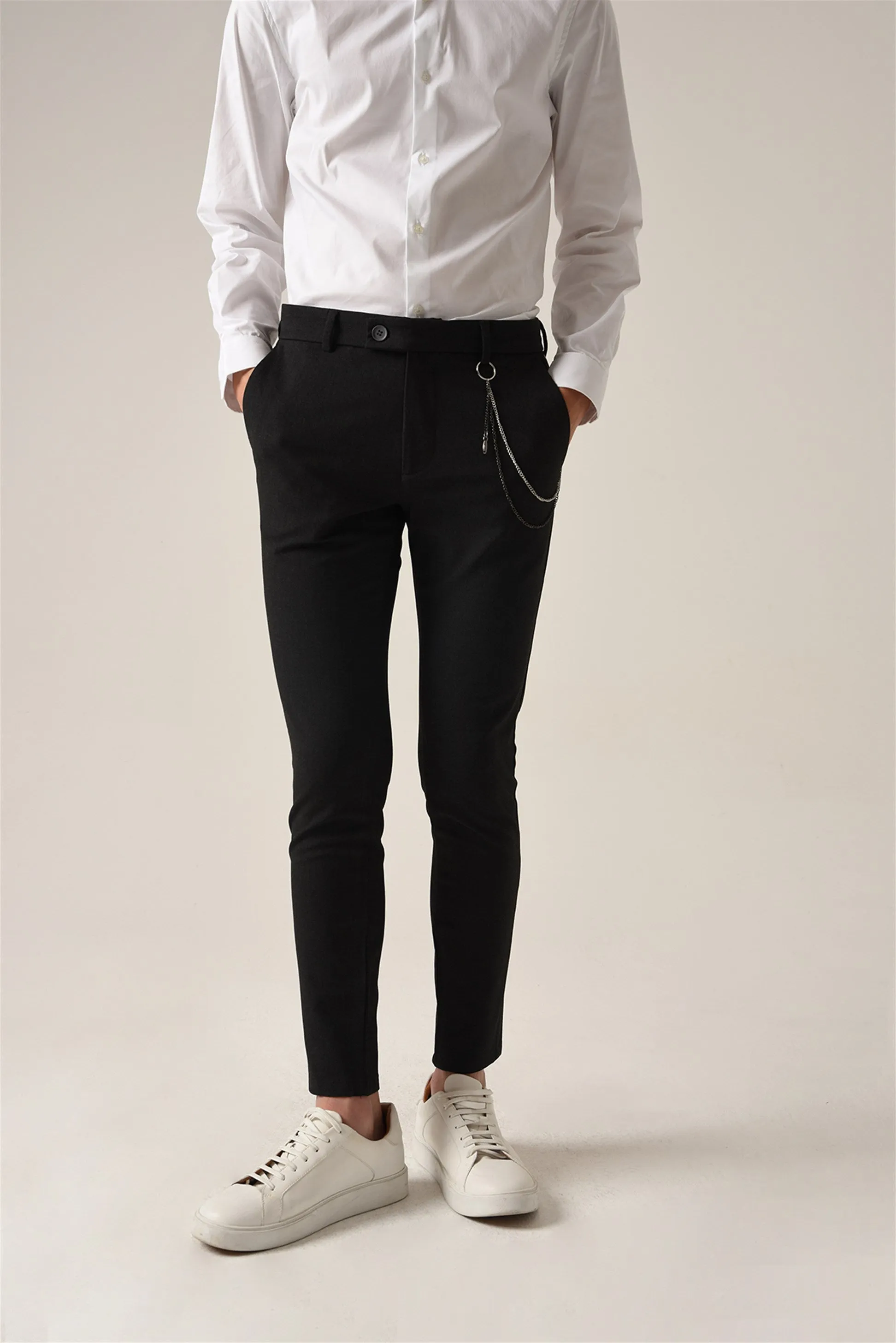 Men's Smoked Accessory Detail Slim Fit Trousers - Wessi