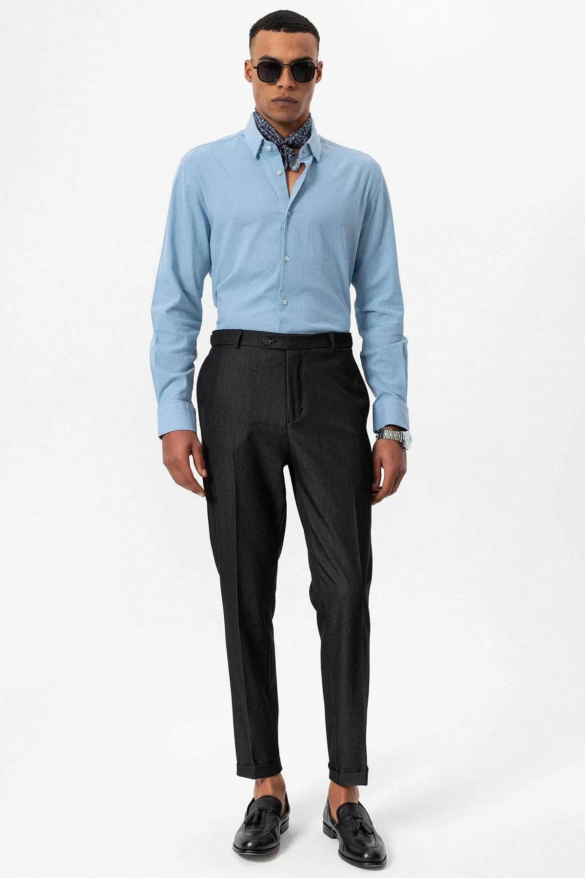 Men's Smoked Slim Fit Cuffed  Pants - Wessi