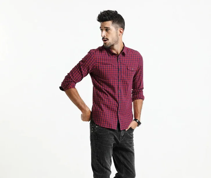 Men's Spring Long-Sleeved Plaid Shirt