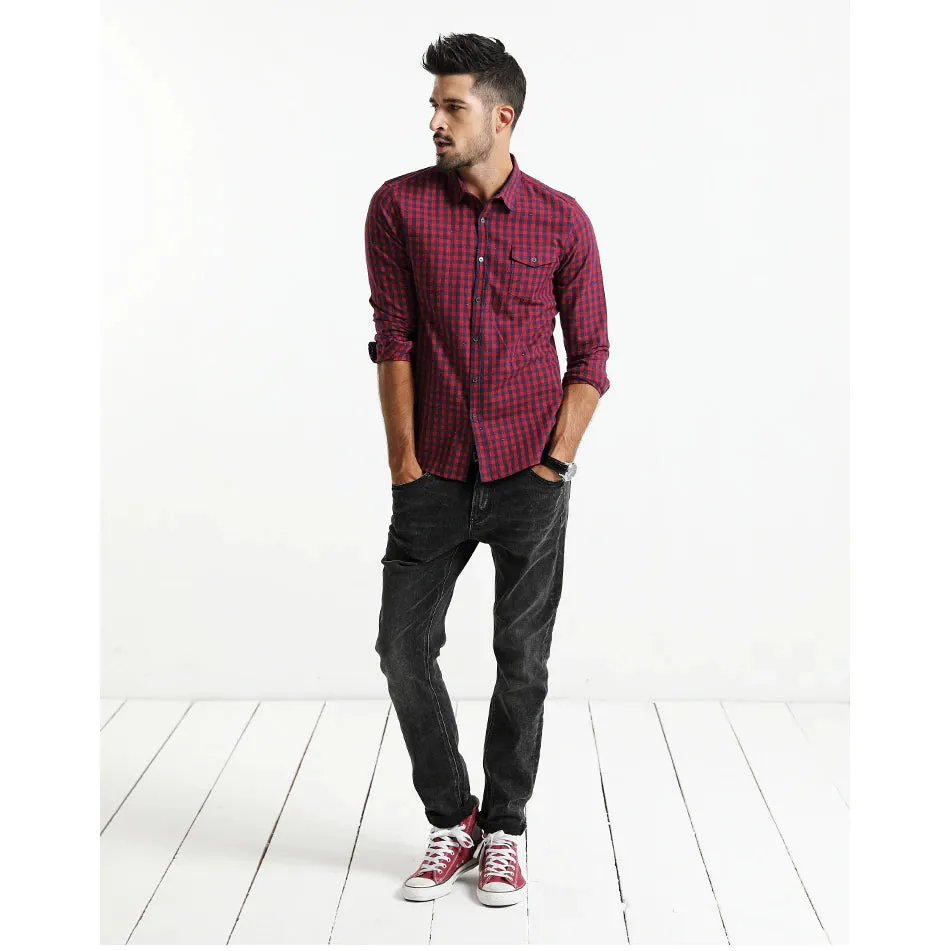 Men's Spring Long-Sleeved Plaid Shirt