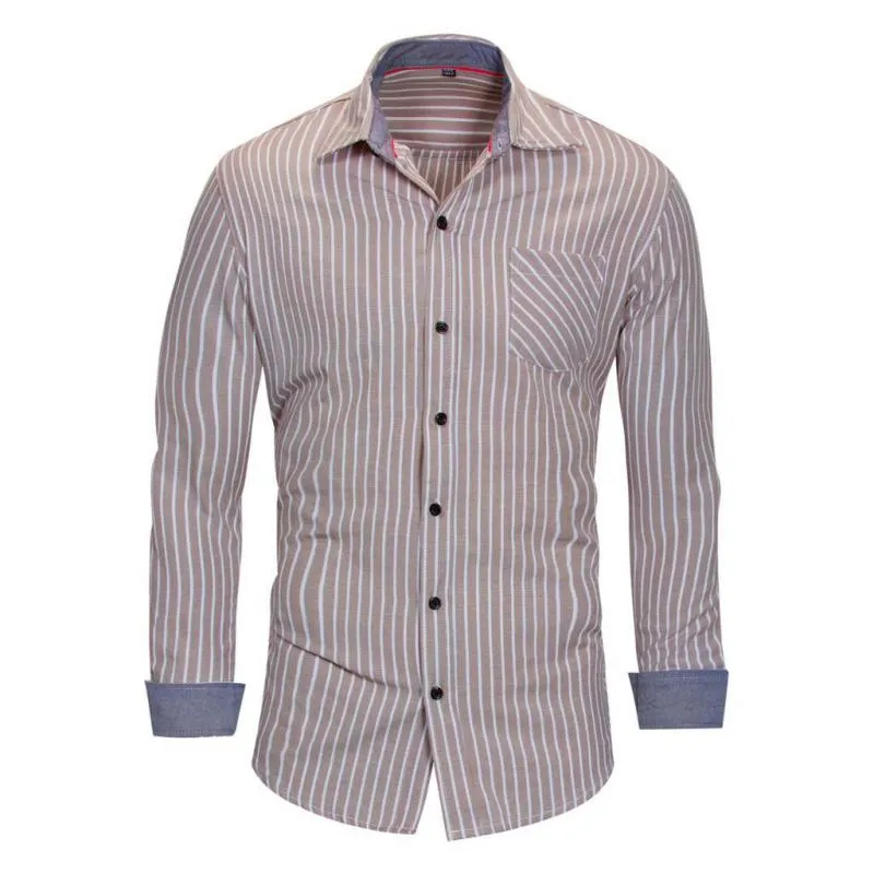 Men's Summer Casual Striped Long Sleeved Shirt