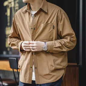 Men's Waterproof Shirt Casual Loose Turn-down Collar Long Sleeved Shirts with Multiple Pockets