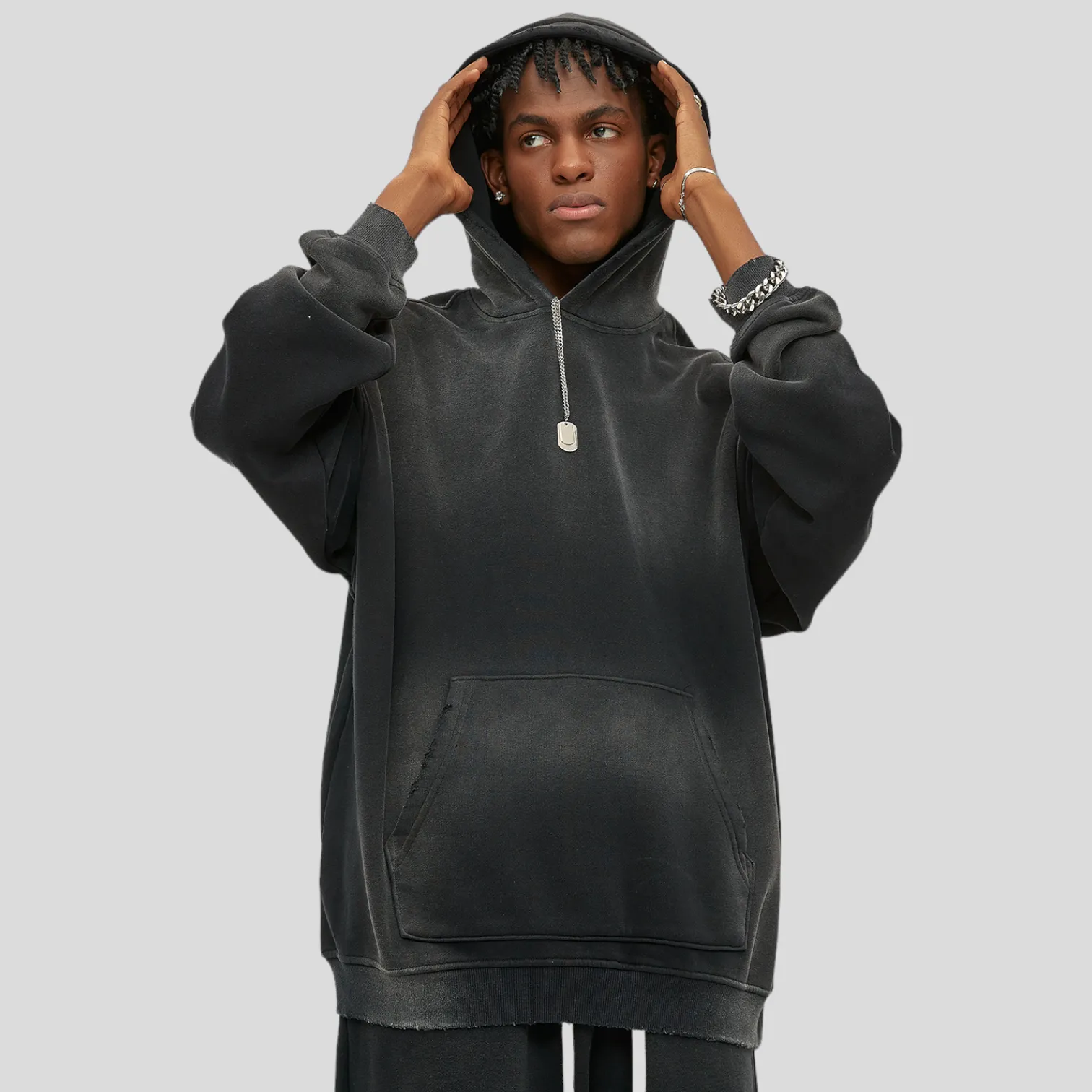 Oversized fit heavy fleece with gradient wash hoodie
