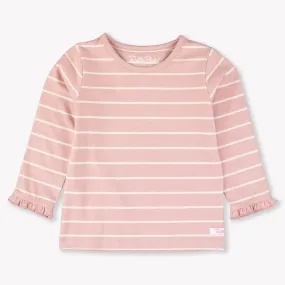 Pale Mauve & Ivory Stripe Knit Ruffle Long Sleeve Top